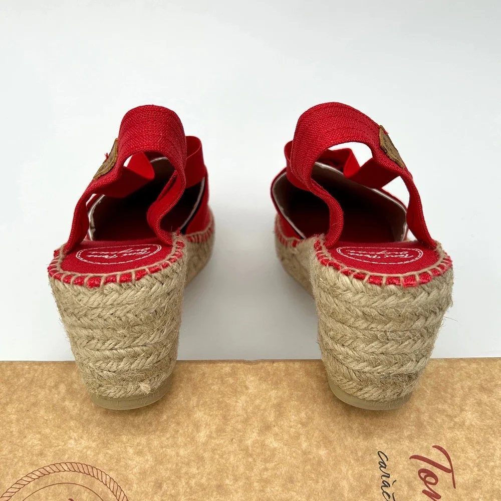 Womens Vegan Wedge Espadrilles Toni Pons Ter Sz 6.5 Red Hand Stitched Sandal NEW